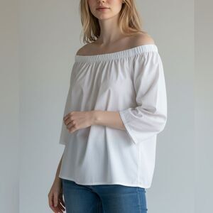 Madewell White Bardot Neckline 3/4 Sleeve Boho Top Like New